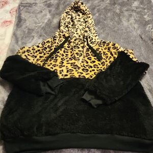 Leopard Print and Black Fleece Pullover 1/4 Zip With Pockets